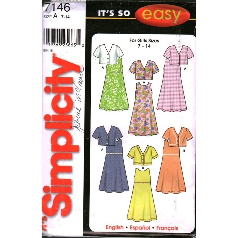 Simplicity 7146 Girls Dress‎ and Jacket Sewing Pattern Size A 7-12 It's So Easy